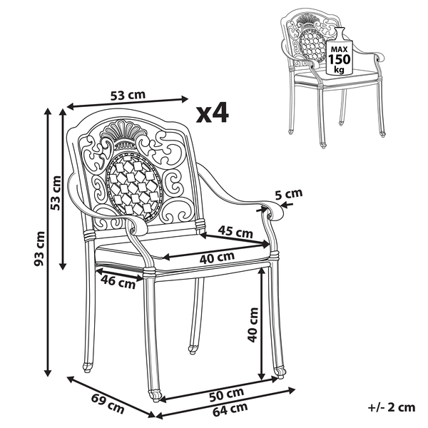 Set mit 4 Stühlen und Sitzkissen SALENTO Metall Dunkelbraun