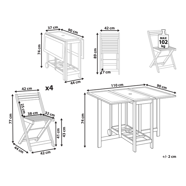 Gartenmöbel Set 4-Sitzer FRASSINE Akazienholz Braun