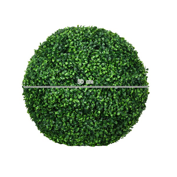 HOMCOM 2er-Set Künstliche Buchsbaumkugel groß Ø50 cm, Kunstpflanze UV-beständig, Plastik Künstliche Pflanzen im Topf, Fake Plant wie echt für Wohnzimmer Schlafzimmer Büro Garten Deko Geschenk