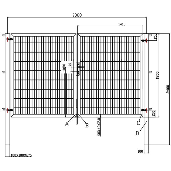 2-flügelig Industrietor Anthrazit 8/6/8 mm 3000 x 1800 mm