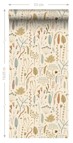 ESTAhome Tapete Feldblumen Olivgrün - 50 x 900 cm - 131163