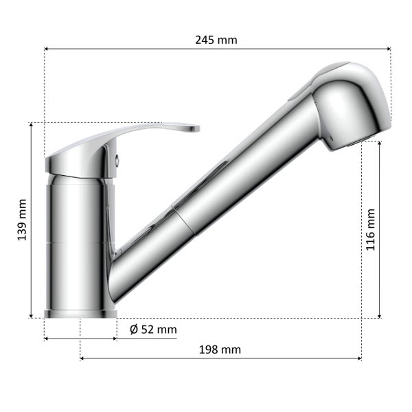 instmaier Küchenarmatur K2 | Ausziehbare Brause | Wasserhahn Küche mit 2 Funktionen | Spültischarmatur Chrom | 360° schwenkbar | mit Zentralverschraubung