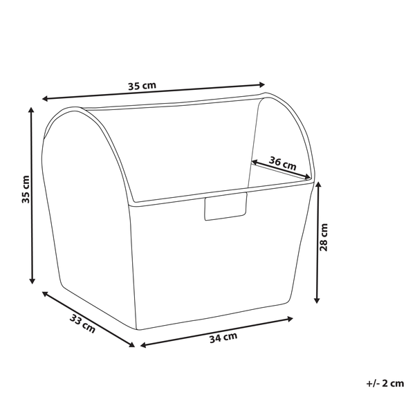 Abmessungen einer Aufbewahrungsbox: 35 cm breit, 35 cm hoch, 33 cm tief