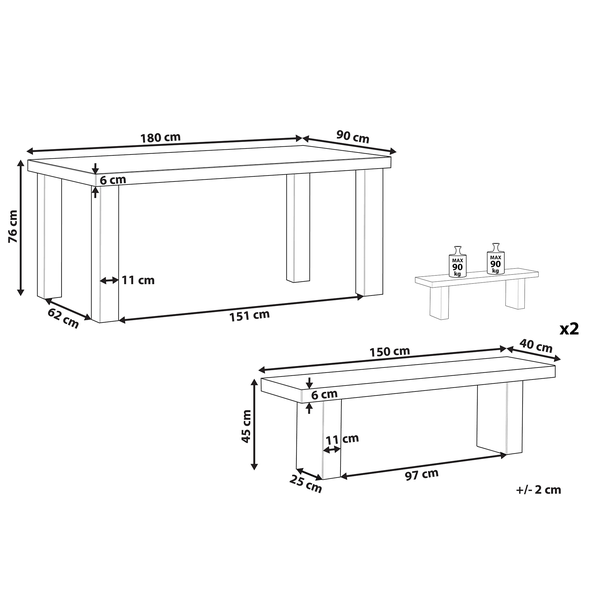 Maße Esstisch und Bänke