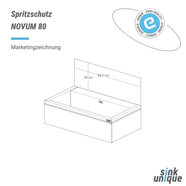 Novum 80 Spritzschutz Marketingzeichnung mit den Maßen 30 cm und 88,2 cm