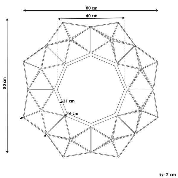 Abmessungen einer geometrischen Dekoration mit 80 Zentimeter Höhe und Breite.
