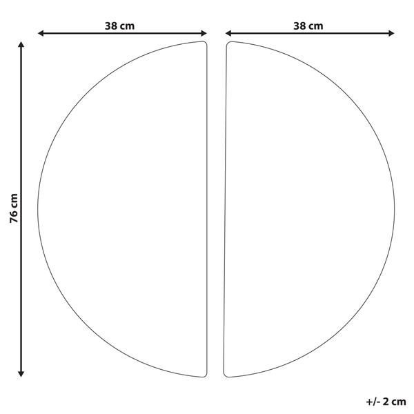 Technische Zeichnung von zwei Halbkreisen mit Maßangaben 38 cm und 76 cm