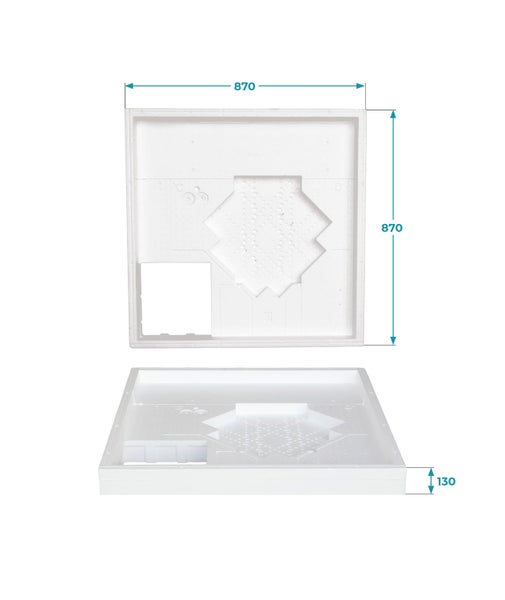 Calmwaters® Duschwannenträger 90x90 cm Modern Select, Passend für Quadrat-Duschwanne 90 x 90 x 2,5 cm, Styropor-Wannenträger, Schall- und wärmedämmend, Direkt verfliesbar, Weiß, 03AX3022