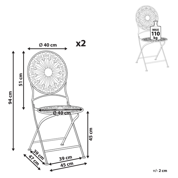 Gartenstuhl 2er Set SCAFA Metall Weiß