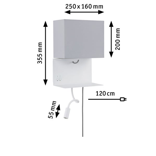 Wandleuchte mit Ablage Merani E27 3000K 120lm 230V 2,5W dimmbar Grau, Weiß