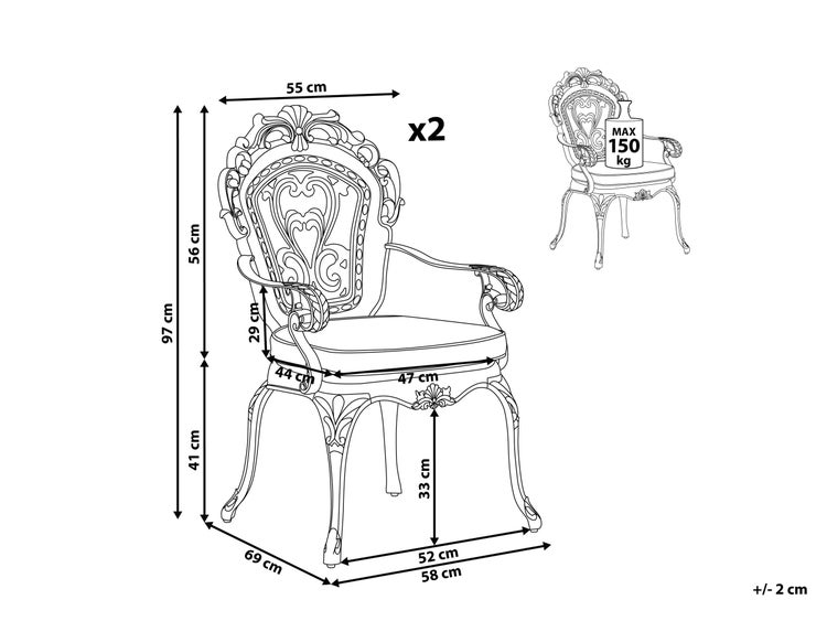 Set mit 2 Stühlen und Sitzkissen SAPRI Metall Dunkelbraun