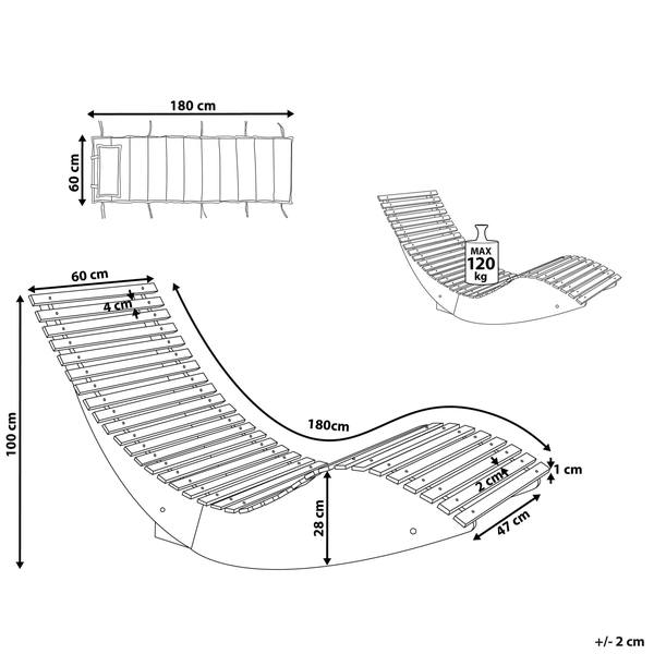 Abbildung einer Liege mit Maßangaben