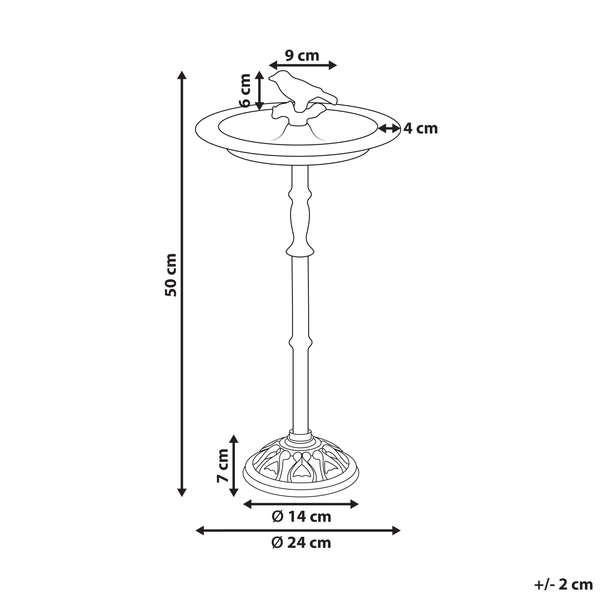 Abmessungen einer Vogeltränke mit Vogel