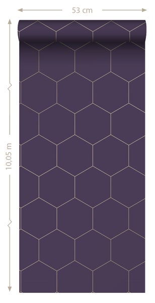 ESTAhome Tapete Wabenmuster Dunkelviolett und Gold - 53 cm x 10.05 m - 139575