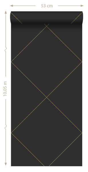 Origin Wallcoverings Tapete grafische Linien Schwarz und Gold - 53 cm x 10.05 m - 347719
