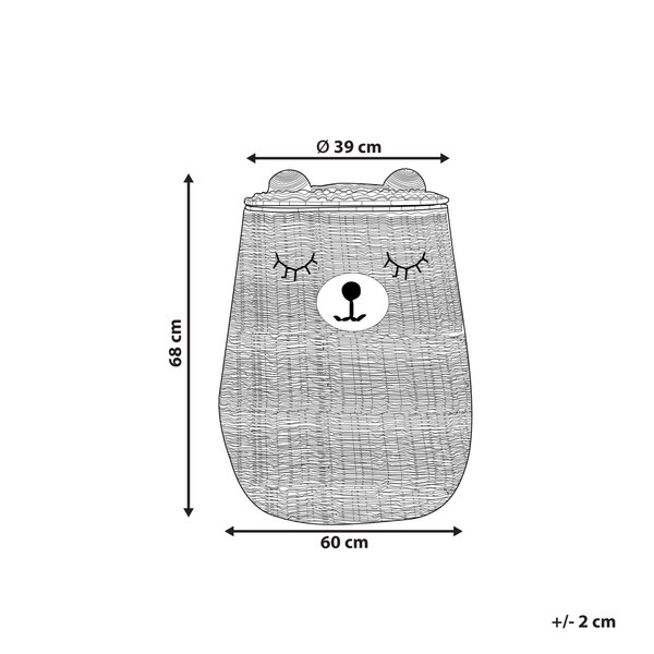 Abmessungen eines Wäschekorbs mit Bärengesicht
