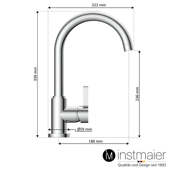 instmaier Küchenarmatur K3 | 360° schwenkbar | Wasserhahn Küche | Spültischarmatur Chrom | Hoher Auslauf | mit Zentralverschraubung