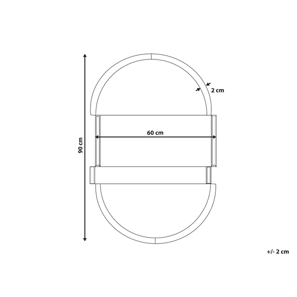 Technische Zeichnung eines Wandspiegels mit den Maßen 90 mal 60 Zentimeter