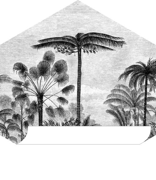 ESTAhome Wandtattoo tropische Landschaft mit Palmen Schwarz-Weiß - 70 x 81 cm - 159000
