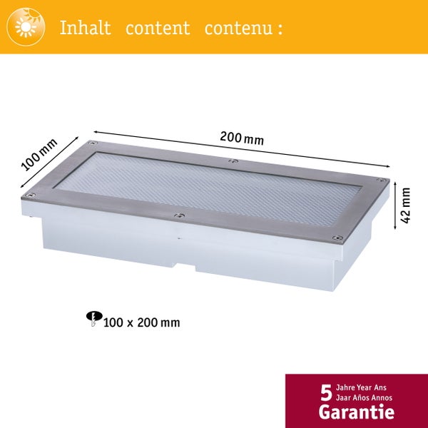Bodenleuchte mit den Maßen 100 x 200 Millimeter und fünf Jahren Garantie