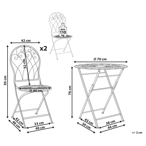 Bistro Set klappbar STIFFE Metall Weiß
