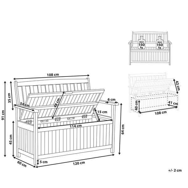 Gartenbank SOVANA 120 cm mit Stauraum Akazienholz Braun