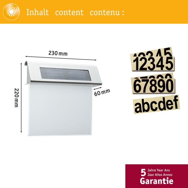 Solar LED Hausnummernleuchte Special Line IP44 3000K Edelstahl, Weiß