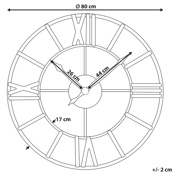 Abbildung mit Maßangaben einer Tischuhr mit Pendel