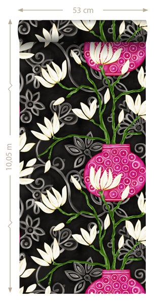 Origin Wallcoverings Tapete Magnolie Schwarz und Rosa - 53 cm x 10.05 m - 346927