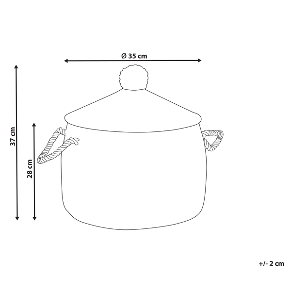 Produktmaßzeichnung eines Behälters mit Deckel, Durchmesser 35 cm, Höhe 37 cm