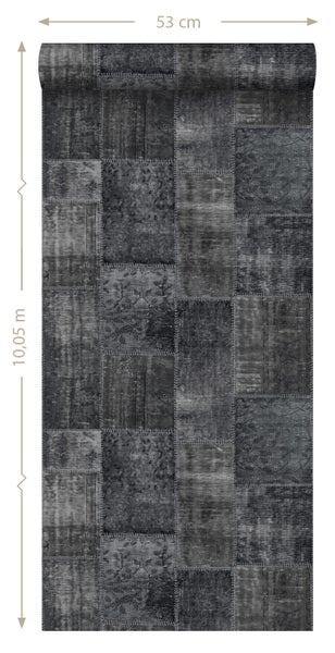 ESTAhome Tapete Kelim-Patchwork Schwarz - 53 cm x 10.05 m - 148334