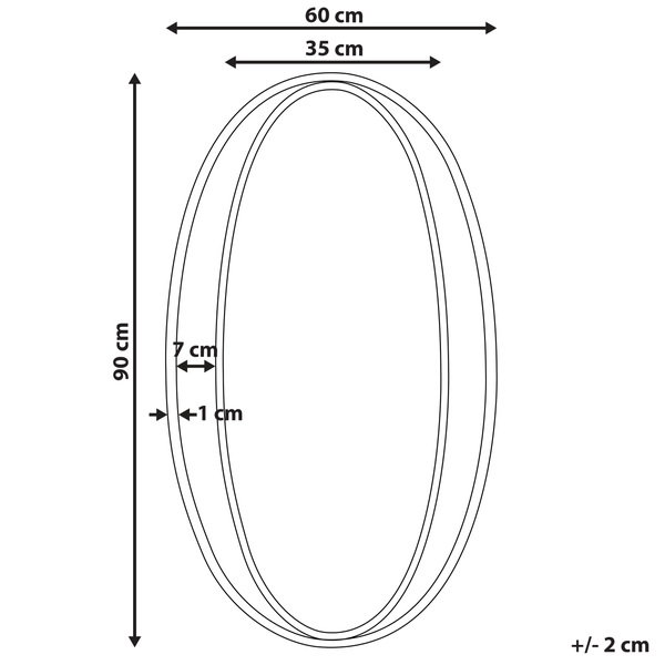 Produktmaßzeichnung mit einer Länge von 90 cm und einer Breite von 60 cm.