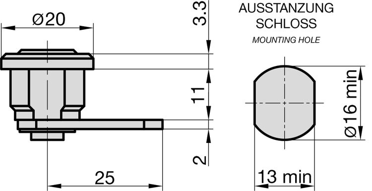 BASI Hebelschloss HS 313 mit Mutter für Universal BURG 2 Zylinderschlüssel inklusive und 2 Zusatzriegel Oberfläche Hellverchromt Verschiedenschließend