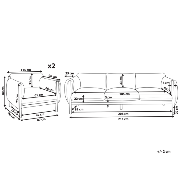Abmessungen Sessel und Sofa