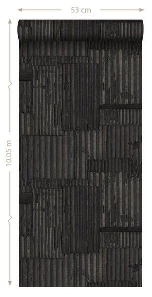 Origin Wallcoverings Tapete industrielle Wellplatten aus Metall 3D Schwarz - 53 cm x 10.05 m - 347617