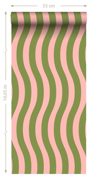 ESTAhome Tapete wellenförmige Streifen Rosa und Grün - 50 x 900 cm - 131610