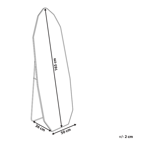 Abmessungen eines stehenden Spiegels: 165 cm hoch, 50 cm breit und 36 cm tief