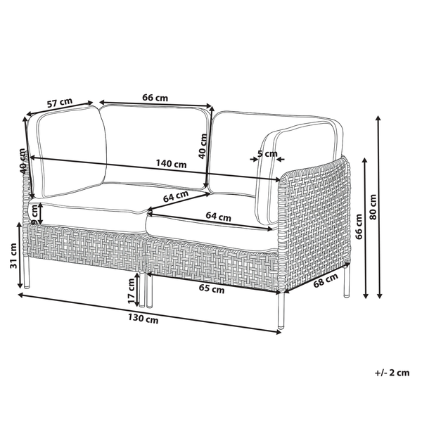 Abbildung mit Maßen eines Korbsessels