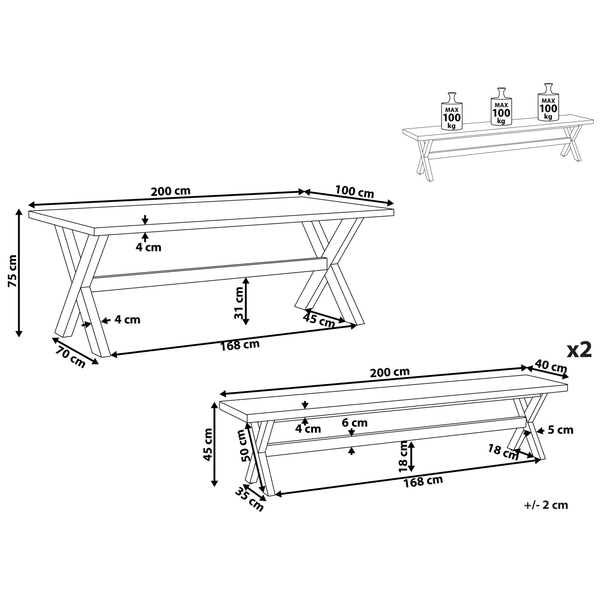 Gartenmöbel Set mit Bänken 6-Sitzer OLBIA Beton Grau