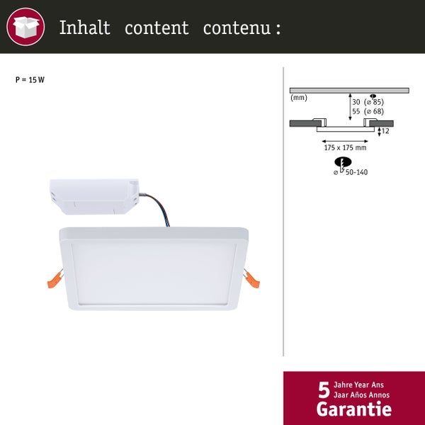 VariFit LED Einbaupanel 3-Step-Dim Areo IP44 eckig 175x175mm 13W 1200lm 4000K Weiß dimmbar