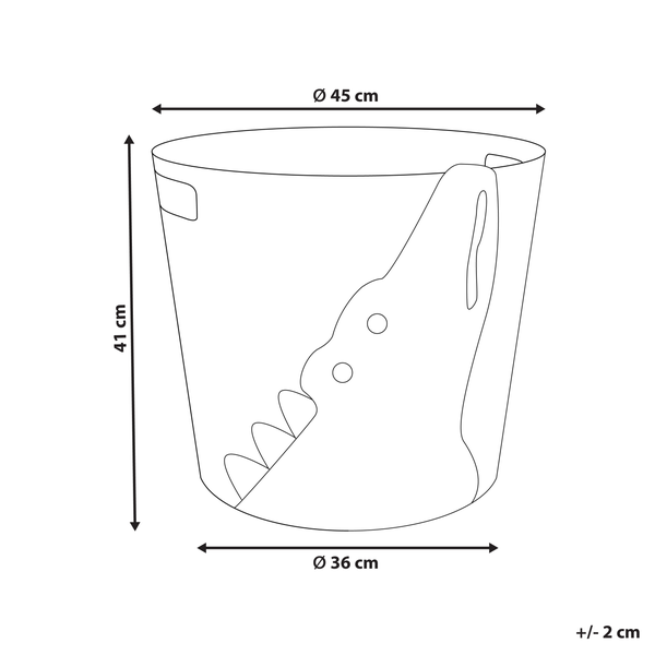 Skizze eines runden Aufbewahrungskorbs mit den Maßen 41 mal 45 mal 36 Zentimeter