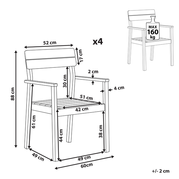 Gartenstuhl 4er Set FORNELLI Akazienholz Braun