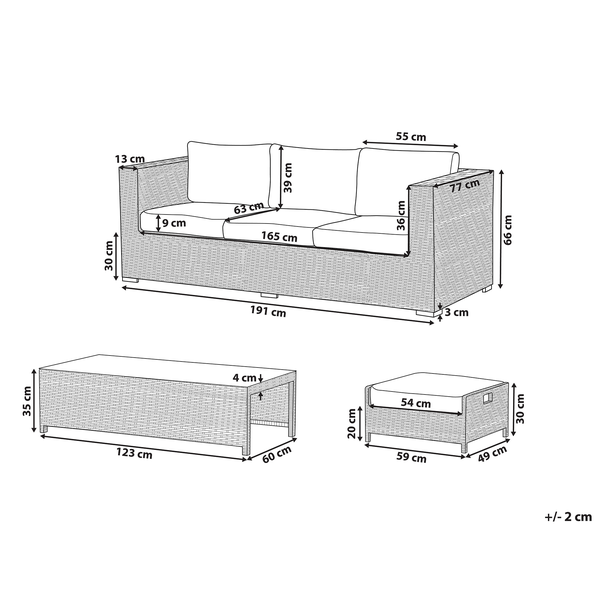 Lounge Set mit Tisch und Ottomane 5-Sitzer BELLUNO Polyrattan Weiß
