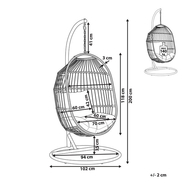 Abbildung eines Hängekorbs mit Maßangaben
