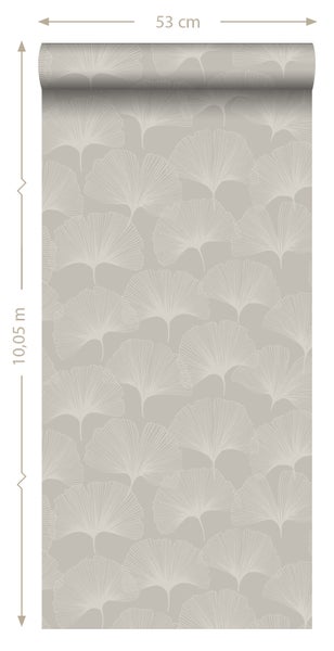 Origin Wallcoverings Tapete Ginkgoblätter Warmgrau - 53 cm x 10.05 m - 347749