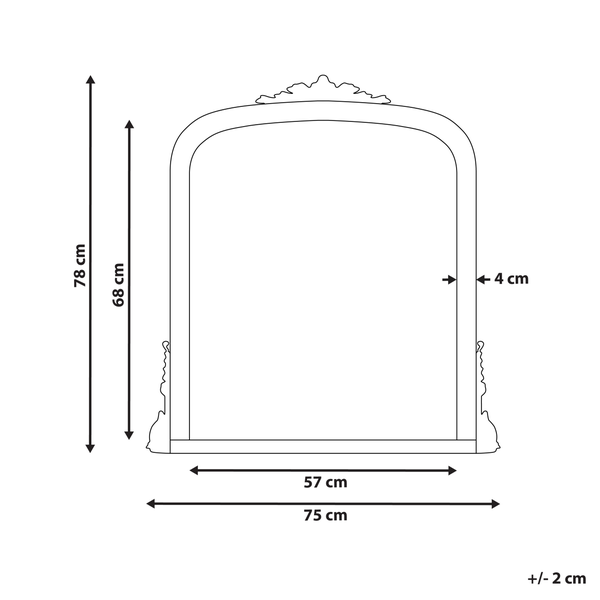 Technische Zeichnung eines Spiegels mit Maßangaben