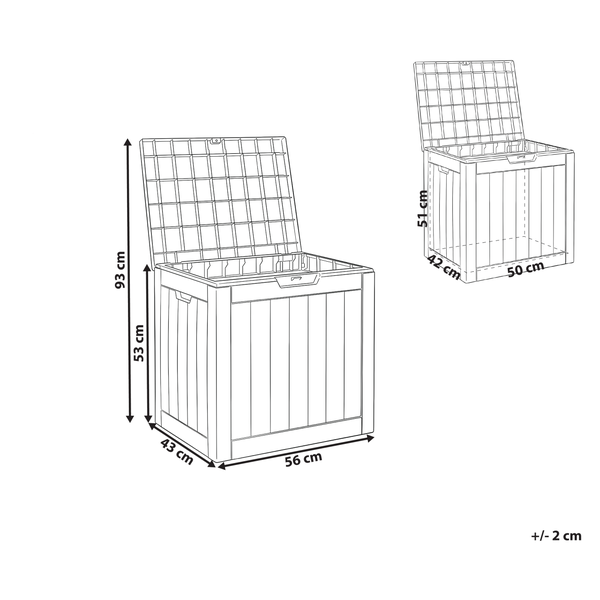Abmessungen einer geöffneten Aufbewahrungsbox
