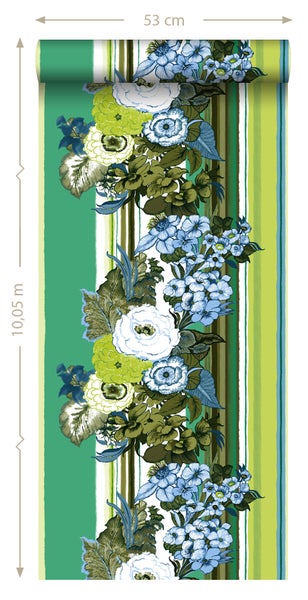 ESTAhome Tapete Blumenmuster Grün und Lindgrün - 53 cm x 10.05 m - 138118
