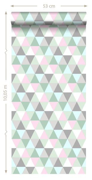 ESTAhome Tapete Dreiecke Mintgrün, Rosa und Grau - 53 cm x 10.05 m - 128706