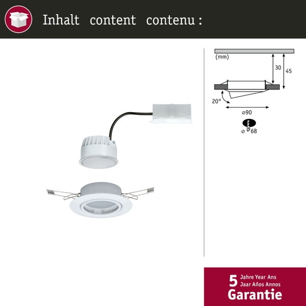 LED Einbauleuchte Base Coin Einzelleuchte schwenkbar rund 90mm 20° Coin 5W 370lm 230V 3000K Weiß